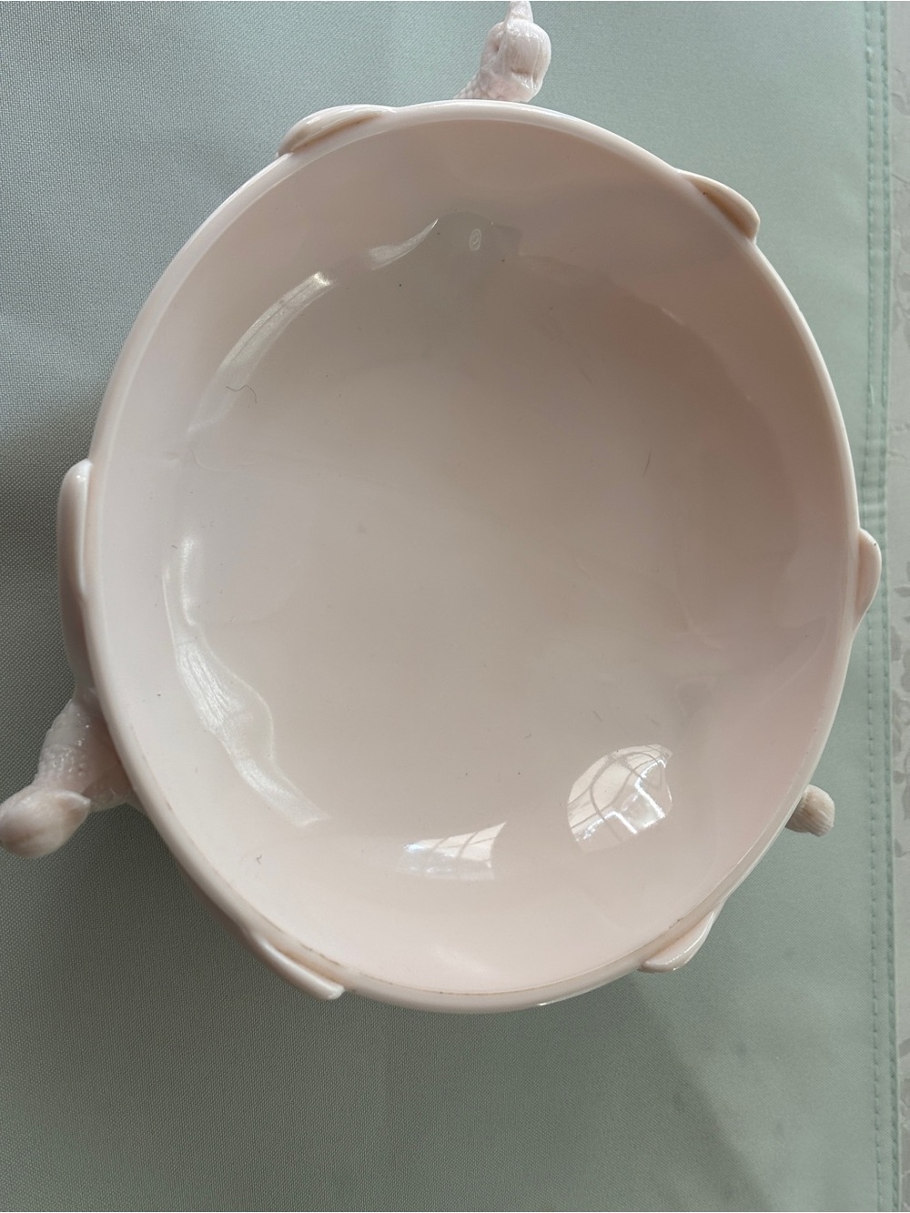 Vintage Jeanette Pink Milk Glass Pheasant Bird Three Footed Bird Bowl/Dish